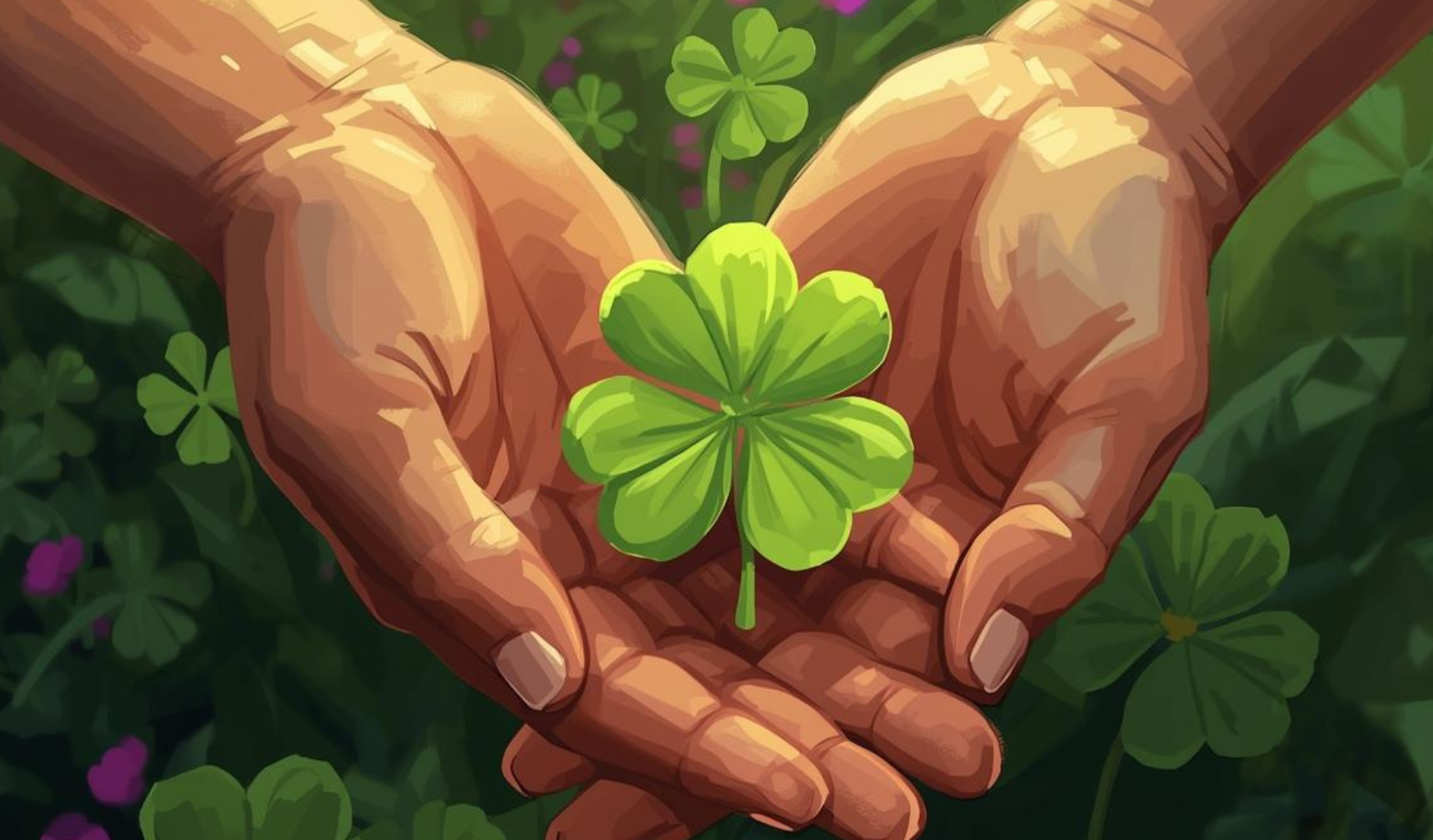 Hände halten ein Kleeblatt